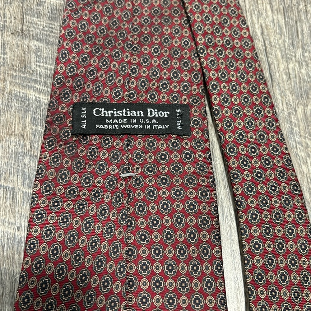 Christian Dior Tie 100% Silk Geometric Pattern Red